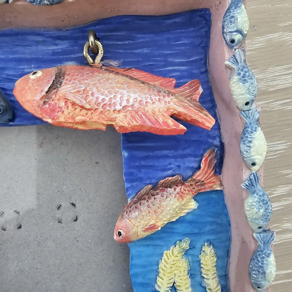 Vintage 3D Tropical Fish Coral Reef Picture Frame - Coastal Kitsch Nautical Deco